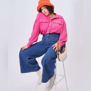 Cider High Waisted Loose Fit Wide Leg Trouser Jeans Pants, Black, Size XL, NWT